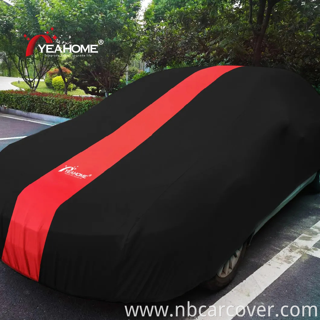 Centre Red Striped Patchwork Design Indoor Car Cover Customized Logo Printing Car Cover
